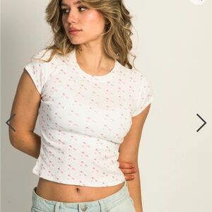 Large Harlow light blue ditsy ribbed baby tee